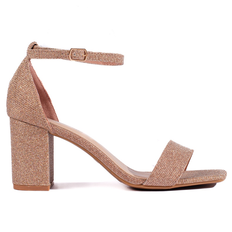 Högklackade sandaler i guldbrokad för kvinnor gyllene