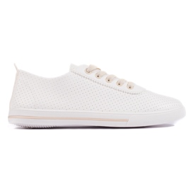 Vita damsneakers med beige snörning