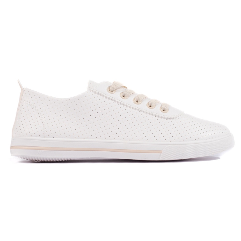 Vita damsneakers med beige snörning
