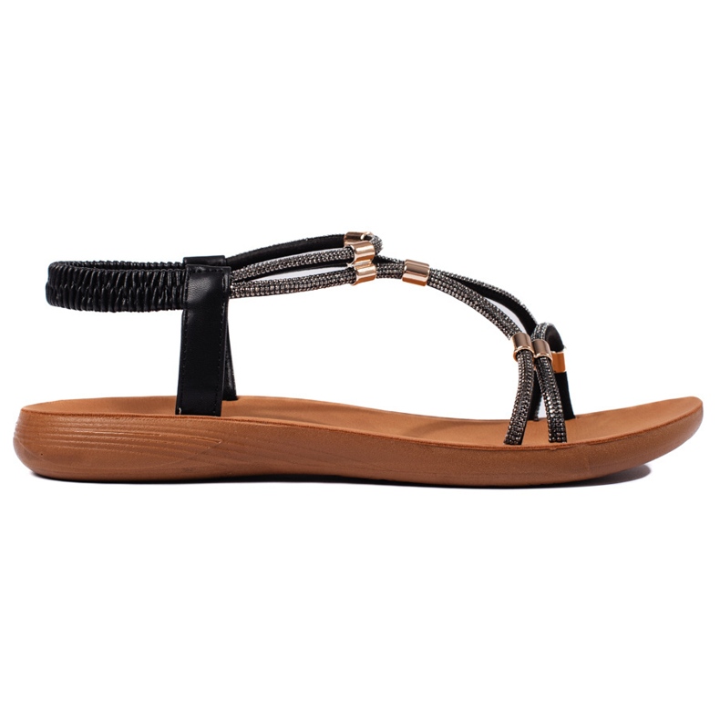 Svarta platta glittersandaler