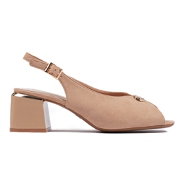 Eleganta beige mocka högklackade sandaler