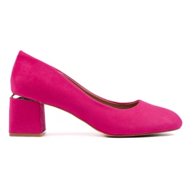 Fuchsia pumps med hög klack i mocka rosa