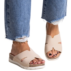 Beige flip-flops med läderinlägg Masha