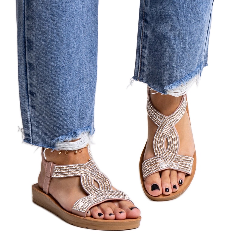 Rosa sandaler dekorerade med Michalina zirkoner