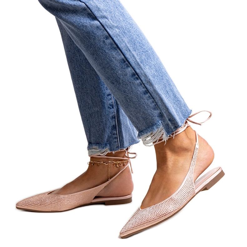 Safina spetsrosa balettlägenheter med strass