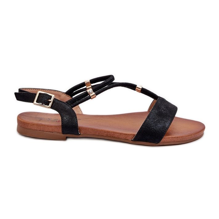 Platta sandaler för kvinnor med remmar S.Barski KV27-010 Svart