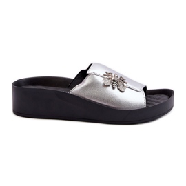 Eleganta damflip-flops med dekoration, naturligt läder S.Barski KV27-015 Silver