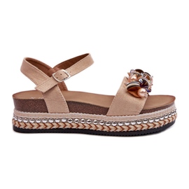 Damsandaler på kil och plattform med dekorationer S.Barski HY056 Beige