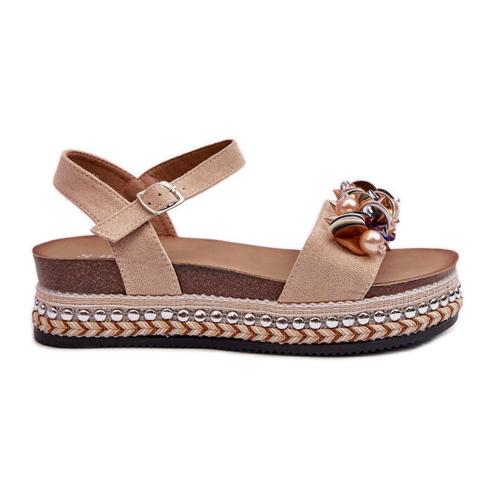 Damsandaler på kil och plattform med dekorationer S.Barski HY056 Beige