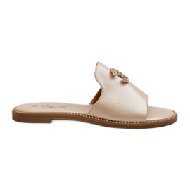 Eleganta glänsande flip-flops för kvinnor med dekoration S.Barski KV27-050 Guld gyllene