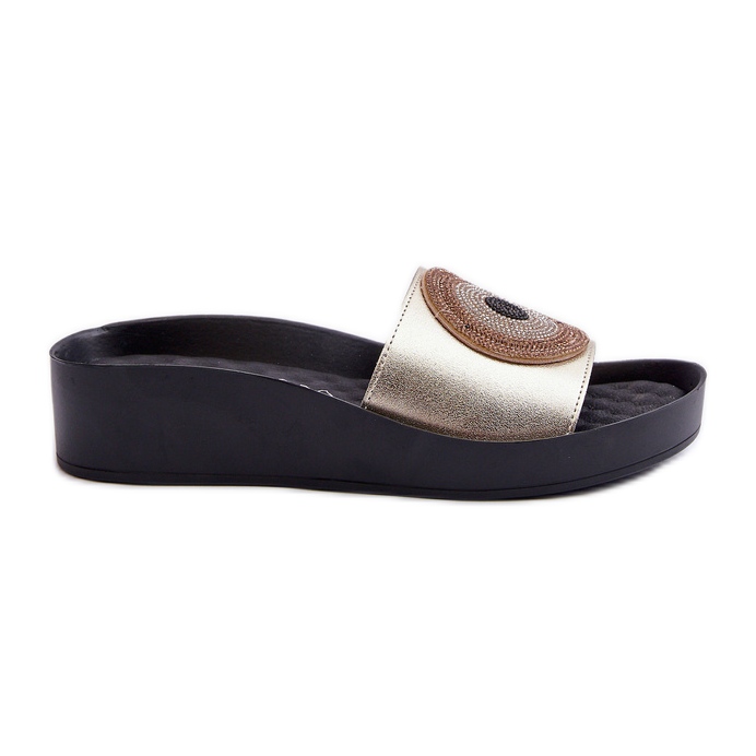 Flipflops i läder för kvinnor med dekoration S.Barski KV27-019 Guld gyllene