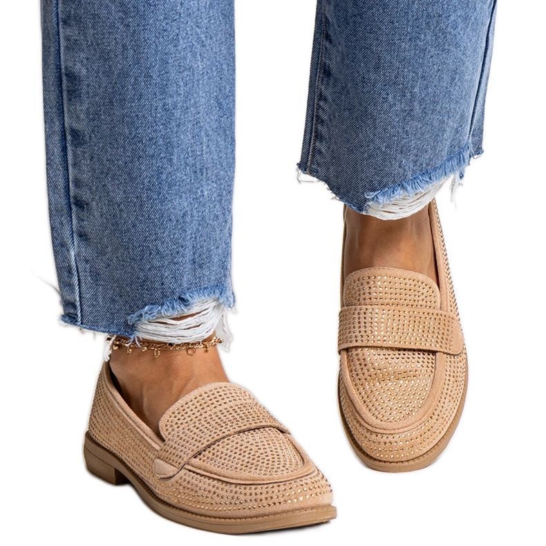Bruna mockasiner med strass från Mogha beige