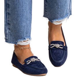 Marinblå mockasiner med en glänsande Jabira-dekoration