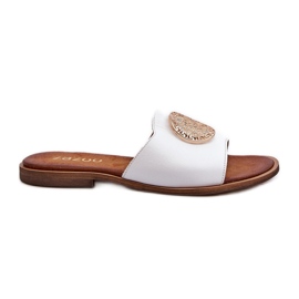 Zazoo 2938 Platta flipflops i läder med dekoration, vit