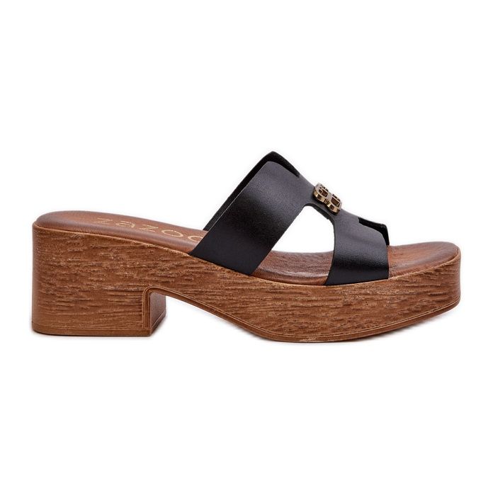 Zazoo 40412 eleganta flip-flops för kvinnor i läder med gulddekoration, svart