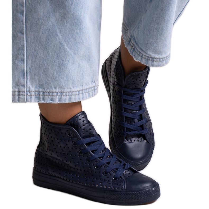 Bez marki Marinblå höga genombrutna sneakers från Shima