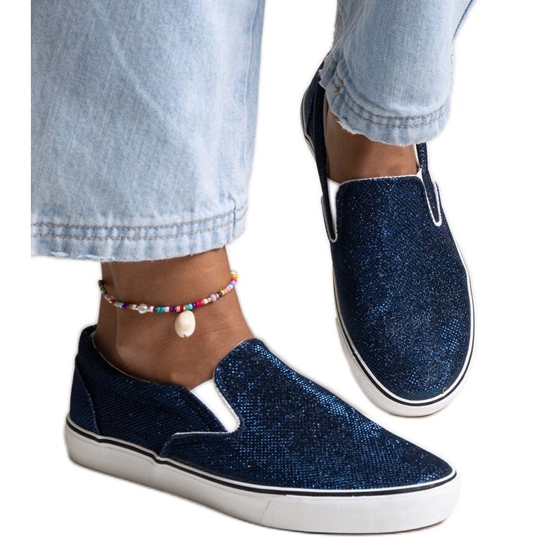 Marinblå glänsande sneakers från Lublubah