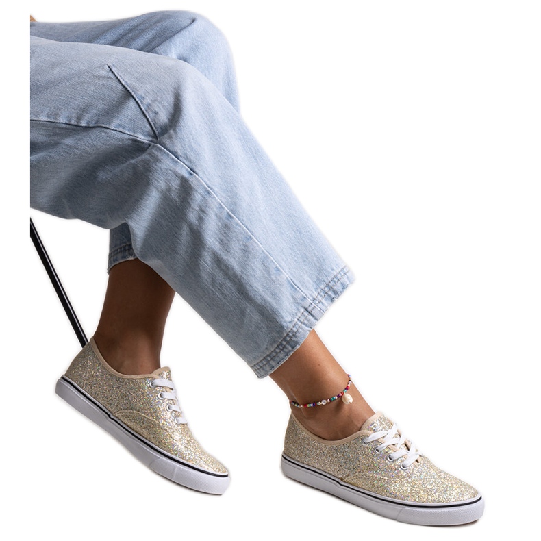 Merri guld glänsande sneakers gyllene