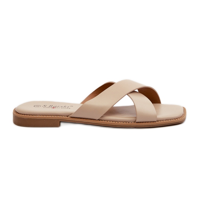 Damflip-flops på platt häl gjorda av ekologiskt läder S.Barski KV27-002 Beige