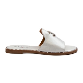 Eleganta glänsande flip-flops för kvinnor med dekoration S.Barski KV27-050 Silver