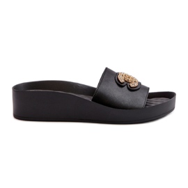 Eleganta, lätta damflip-flops med dekoration, naturläder S.Barski KV27-013, svart