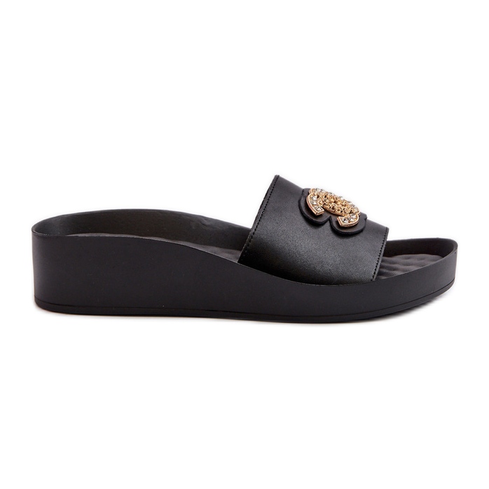 Eleganta, lätta damflip-flops med dekoration, naturläder S.Barski KV27-013, svart