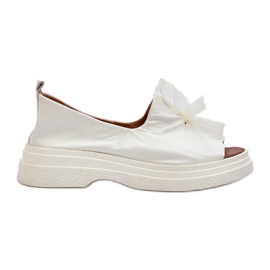 Zazoo 2939 Lädersandaler för kvinnor med rosett, vit