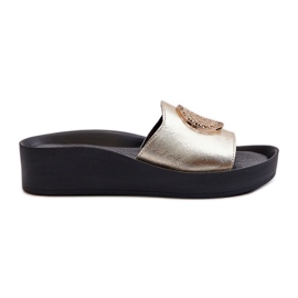 Zazoo 2920 läderkilflip-flops för kvinnor med gulddetalj guld gyllene