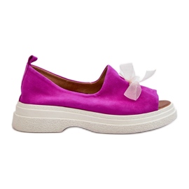Zazoo 2939 Mocka damsandaler med rosett, Fuchsia rosa