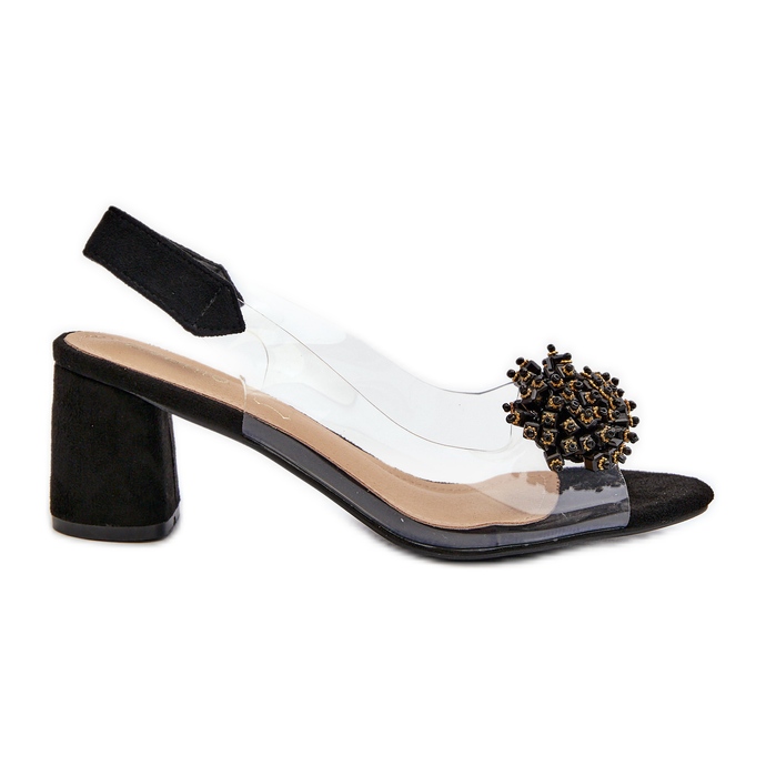 Högklackade damsandaler med en genomskinlig ovandel, svart Aleola