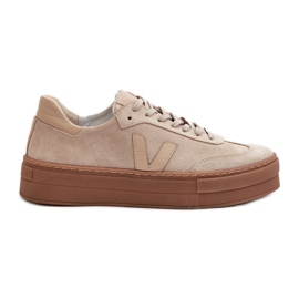 Zazoo N1100S2 Sneakers i mocka för kvinnor på plattform, beige