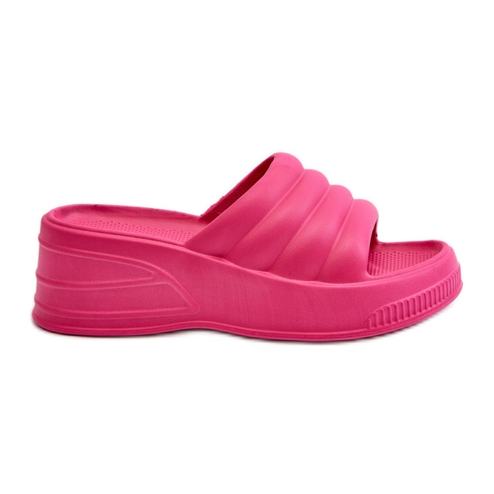 Lättviktsflip-flops i skum för kvinnor på kil och plattform, Fuchsia Tendrea rosa