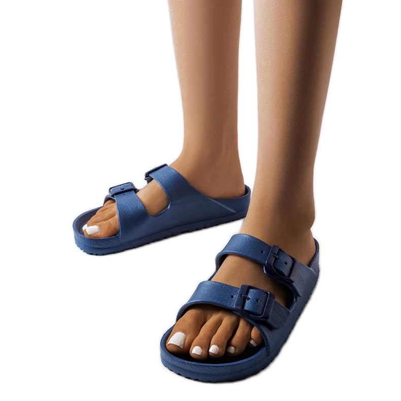 Marinblå gummirutschbanor med Eugene-spännen