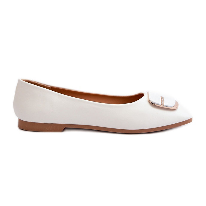 Ekologisk läderballerinor för kvinnor med dekoration, vit Edoslli