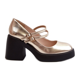 Eco Läder Pumps Med Chunky Klack, Guld Halmina gyllene