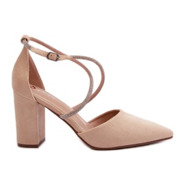 Eco Mocka högklackade pumps med beige lagra zirkoner