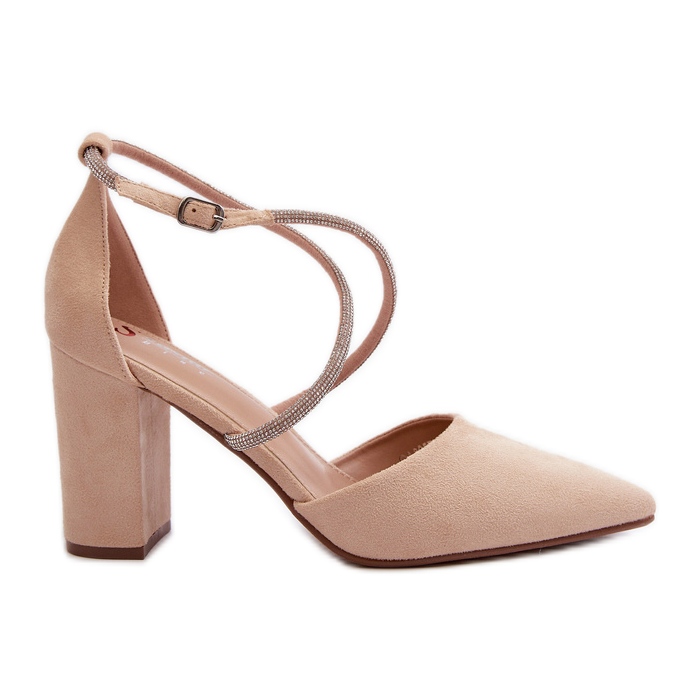 Eco Mocka högklackade pumps med beige lagra zirkoner