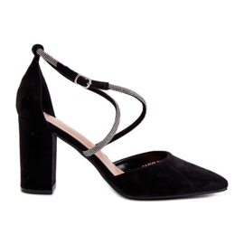 Eco Mocka högklackade pumps med Cubic Zirconias, Svart Lagra