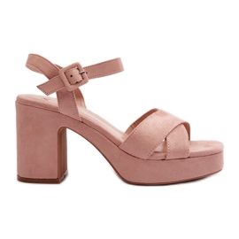 Damsandaler gjorda av ekomocka på häl och plattform, rosa Sakane