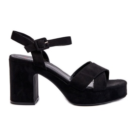 Damsandaler gjorda av ekomocka med hög klack och plattform, svart Sakane