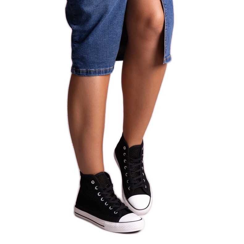 Bez marki Svarta höga genombrutna sneakers från Shima