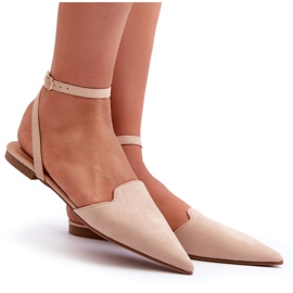 Beige snörning Eco Mocka Ballerinas med spetsiga tår Ellesara