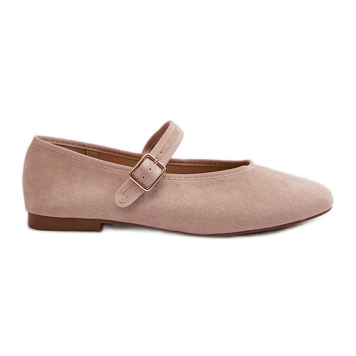 Beige Anlofi Ballet Flats gjorda av ekomocka som fästs med ett spänne