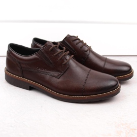 Bekväma herrskor i läder med elastiskt band, brun, Rieker 15320-25