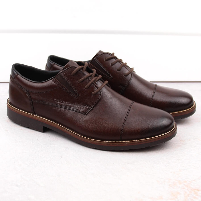 Bekväma herrskor i läder med elastiskt band, brun, Rieker 15320-25