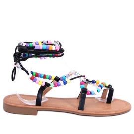 Maios svarta romerska sandaler med pärlor