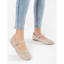 Beige ballerinaskor för kvinnor med zirkoner