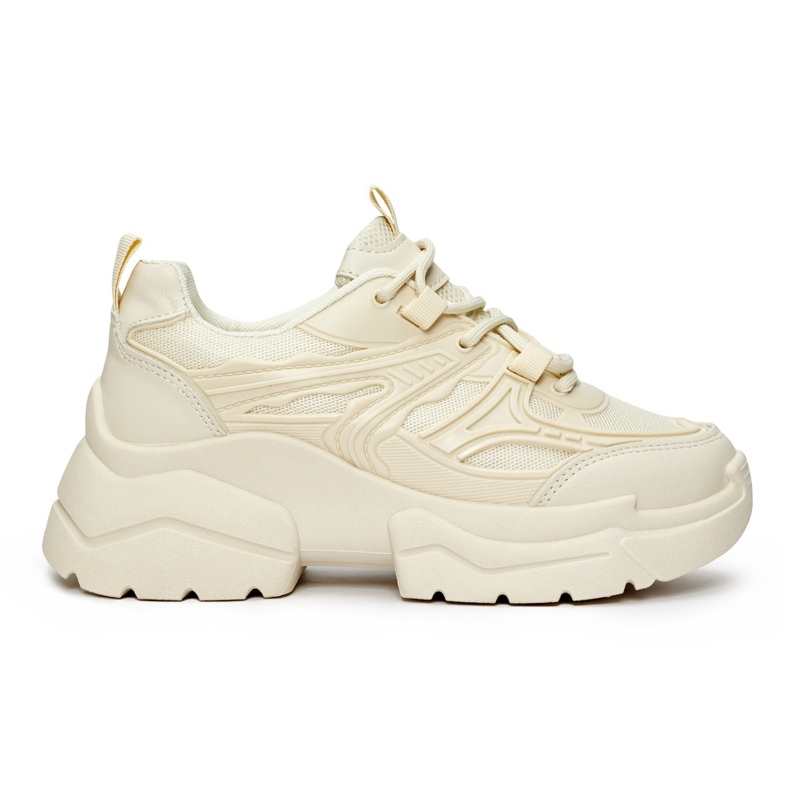 Krämfärgade sneakers med tjock sula beige