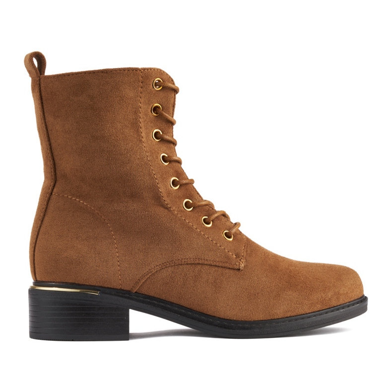 Bruna ankelstövlar med snörning för kvinnor med låg klack