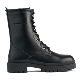 Svarta arbetarstövlar med snörning för kvinnor